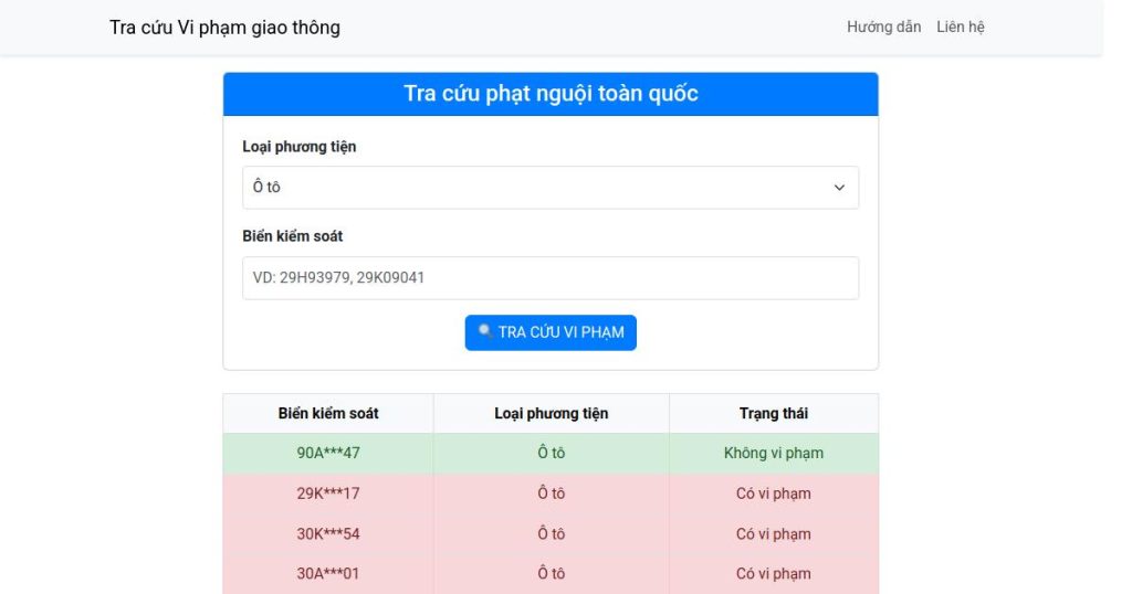 Tra cứu phạt nguội toàn quốc