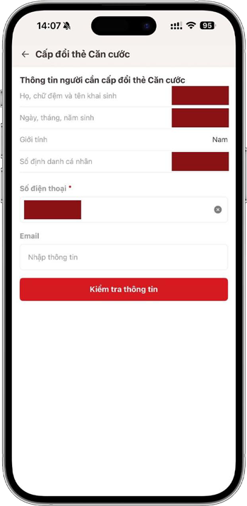Màn hình kiểm tra thông tin cá nhân trên VNeID