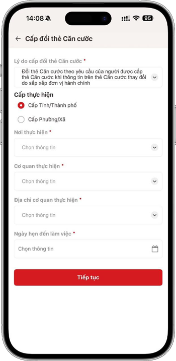 Chọn lý do cấp đổi CCCD trên VNeID